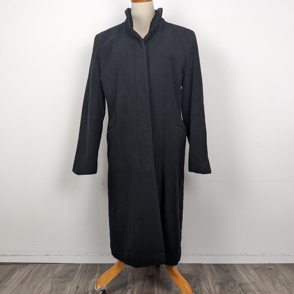 HILARY RADLEY Black Wool Cashmere Long dress Coat
